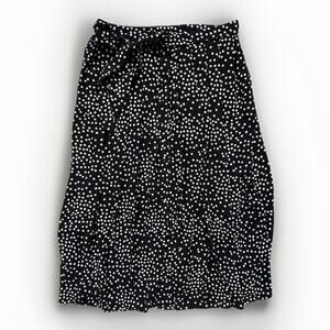 Talbots Black & White Polka Dot Skirt Size 8 NWT Midi Tie Waist Side Zip Stretch